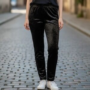 Versona Black Crushed Velvet Leggings Slim Tapered Elastic Waist Pants Small